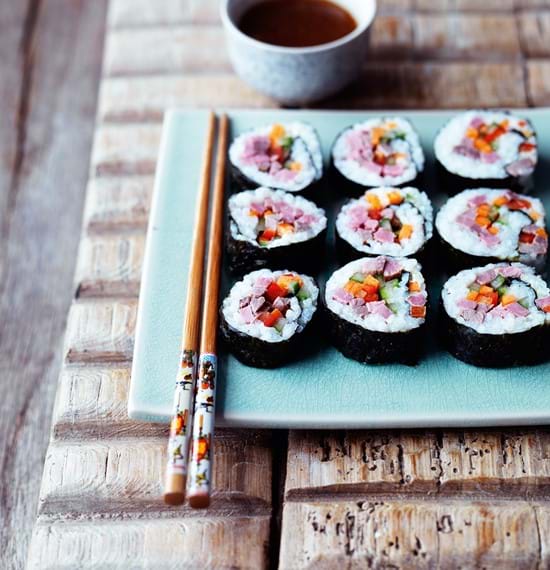 Beef Sushi Rolls (Sushi Maki) with Pickled Ginger Dressing Beef Sushi Rolls (Sushi Maki) with Pickled Ginger Dressing