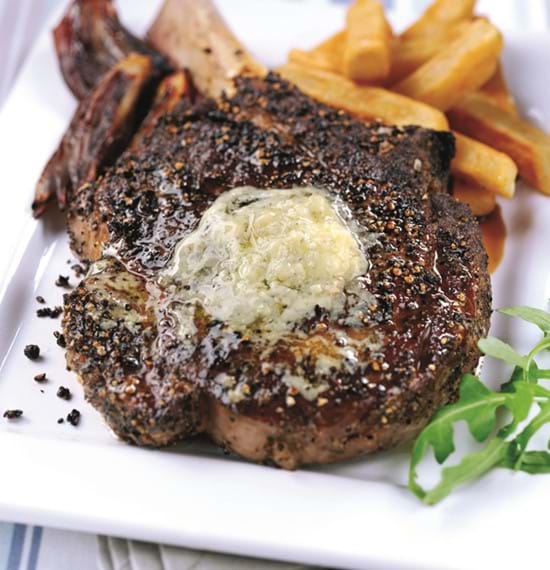 Club Steak on the bone with Blue Cheese Butter Club Steak on the bone with Blue Cheese Butter