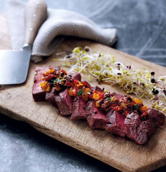 BBQ Flat Iron Steaks with Chargrilled Sweet Pepper Relish BBQ Flat Iron Steaks with Chargrilled Sweet Pepper Relish