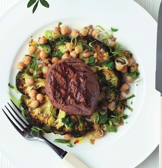 Griddled Beef with Crispy Broccoli and Chick Peas Griddled Beef with Crispy Broccoli and Chick Peas