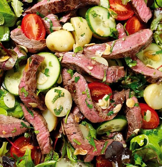 Hot Seared Beef Salad with New Potatoes and Honey Dressing Hot Seared Beef Salad with New Potatoes and Honey Dressing