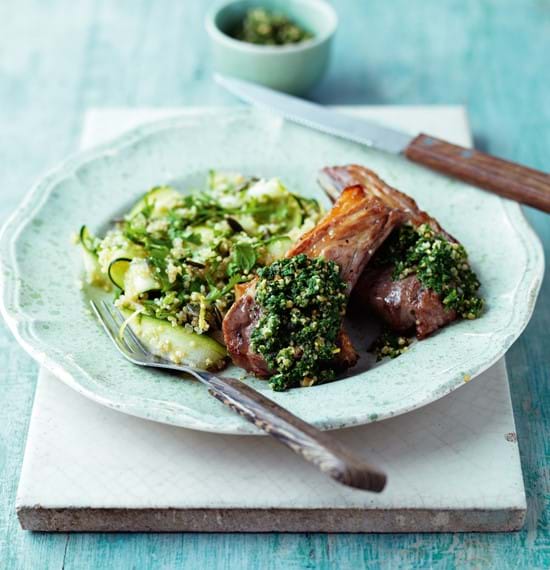 Lamb Chops with Nettle Pesto, Quinoa, Spring Herb and Lemon Salad Lamb Chops with Nettle Pesto, Quinoa, Spring Herb and Lemon Salad