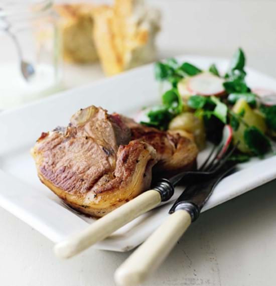 Lamb Chops with Potato, Herb and Watercress Salad and a Creamy Dressing Lamb Chops with Potato, Herb and Watercress Salad and a Creamy Dressing