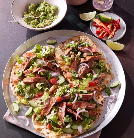 Lamb Flatbreads with Pea Guacamole Lamb Flatbreads with Pea Guacamole