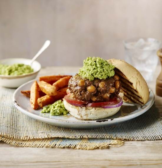 Lebanese Lamb and Chickpea Burgers with Pea Houmous Lebanese Lamb and Chickpea Burgers with Pea Houmous