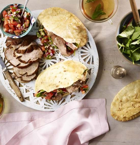 Moroccan Spiced Lamb Mini Roast with Tomato Salsa and Garlic Pitta Moroccan Spiced Lamb Mini Roast with Tomato Salsa and Garlic Pitta