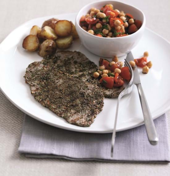 Peppered Veal with Tomato and Chickpea Salad Peppered Veal with Tomato and Chickpea Salad