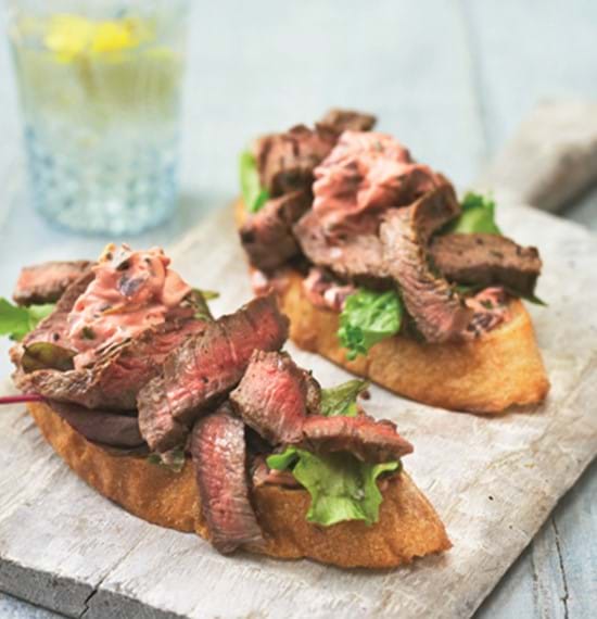 Rib-Eye Bruschetta with Beetroot and Lemon Mayonnaise Rib-Eye Bruschetta with Beetroot and Lemon Mayonnaise