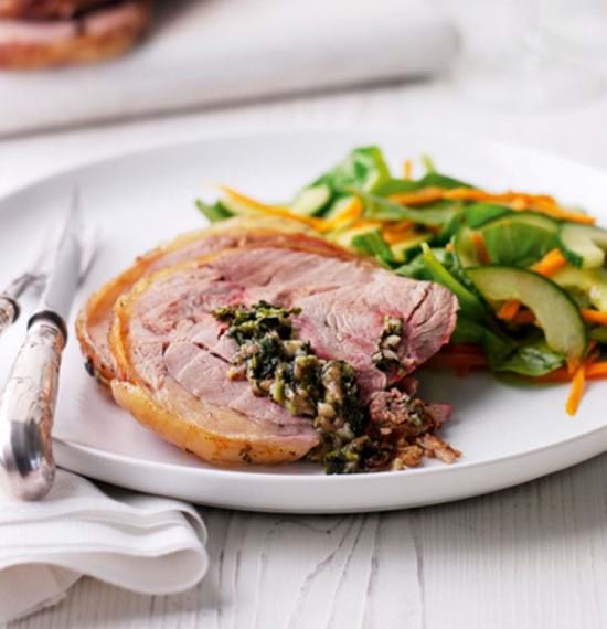 Roast Boneless Shoulder of Lamb with Watercress, Goats Cheese and Mint Stuffing Roast Boneless Shoulder of Lamb with Watercress, Goats Cheese and Mint Stuffing