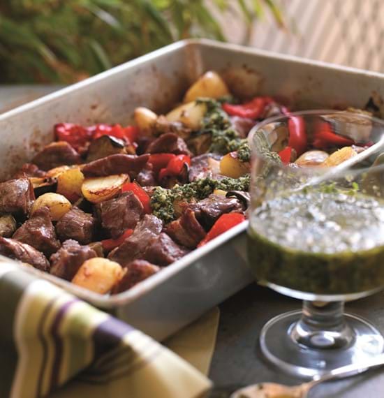 Roast Lamb and Summer Vegetables with Mint Pesto Roast Lamb and Summer Vegetables with Mint Pesto