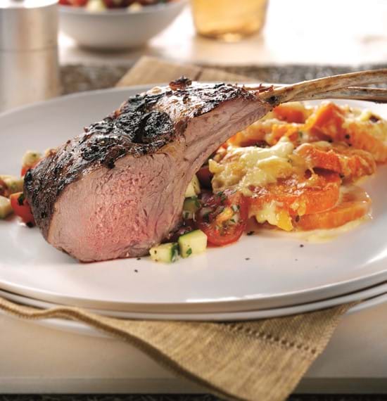 Roast Rack of Lamb with Allspice,Rum and Balsamic Glaze served with a Tomato and Courgette Salsa Roast Rack of Lamb with Allspice,Rum and Balsamic Glaze served with a Tomato and Courgette Salsa
