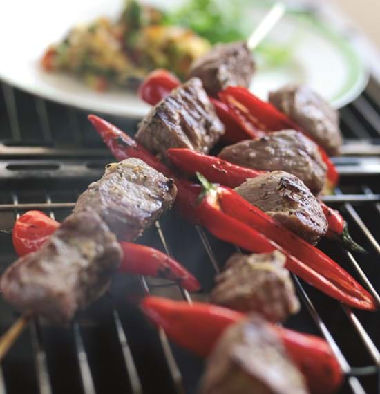 Spicy Lamb Kebabs with Mint and Nectarine Salsa Spicy Lamb Kebabs with Mint and Nectarine Salsa