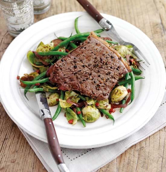 Steak with Warm Brussels Sprouts Salad Steak with Warm Brussels Sprouts Salad