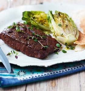 Steaks with Grilled Little Gem