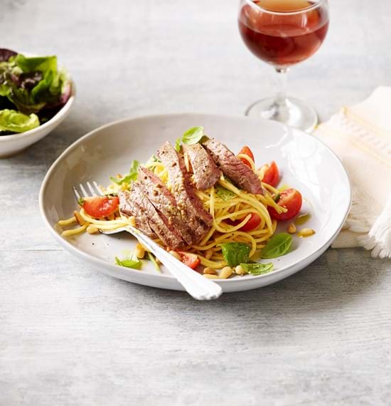 Steak with Pine Nut Spaghetti Steak with Pine Nut Spaghetti