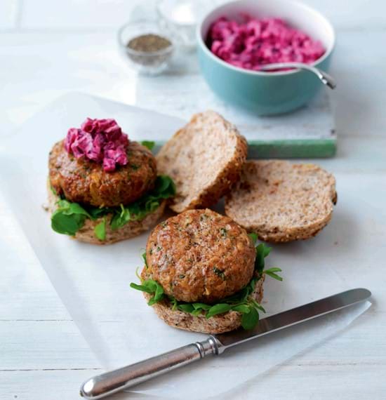 Sweet Chilli and Herb Burgers with Beetroot and Mint Relish Sweet Chilli and Herb Burgers with Beetroot and Mint Relish