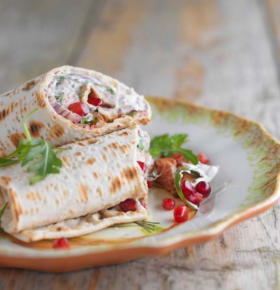 Persian Spiced Lamb Neck Fillets with Pomegranate, Spiced Yogurt and Tortilla Wraps -Recipe courtesy of Sabrina Ghayour Persian Spiced Lamb Neck Fillets with Pomegranate, Spiced Yogurt and Tortilla Wraps -Recipe courtesy of Sabrina Ghayour