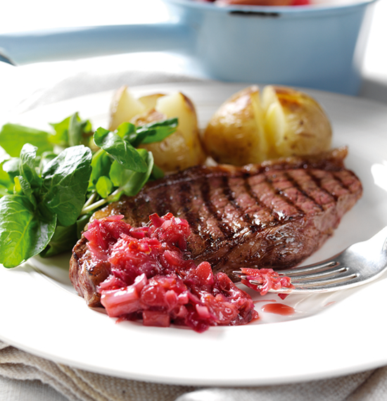 Pan-Fried Beef with Rhubarb and Chilli Compote Pan-Fried Beef with Rhubarb and Chilli Compote